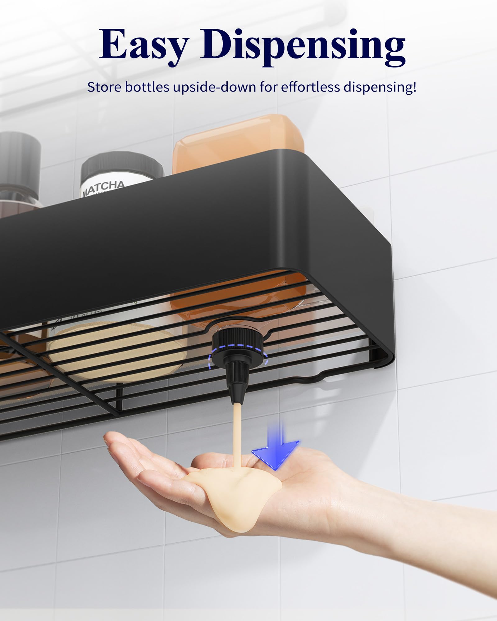 Kitsure 2 Pack Rustproof Shower Caddy - 2 Shelves, Drill-Free & Quick-Dry Shower Organizer, Rustproof Bathroom Shelves with 4 Hooks, Large, Black — view 6