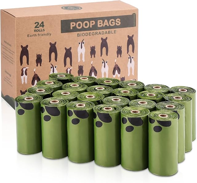 Ownpets Dog Poop Bags (23 x 33cm), Ultra Thick Lavender-Scented Dog Waste Bags, Leak-proof & Biodegradable Pet Poop Bags for Dogs Daily Walks - 24 Rolls (360 bags) with Poop Bag Dispenser