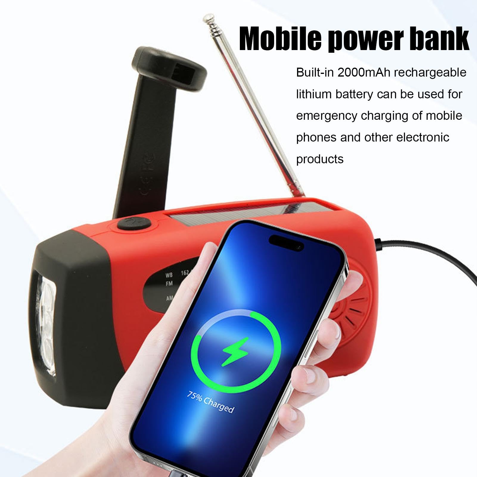 Radio de manivela,Radio Solar, Radio de Alerta portátil, Linterna Am/FM Radio portátil USB Solar manivela Carga para Interior al Aire Libre