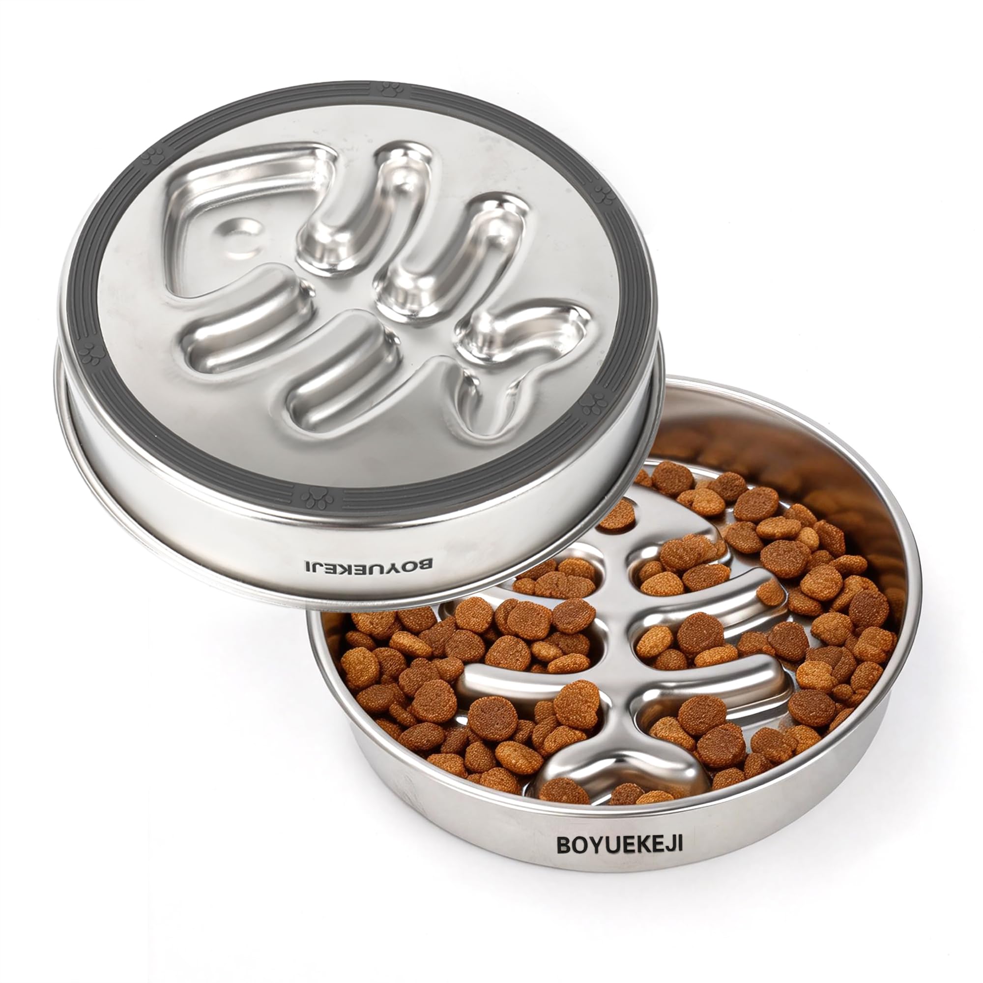 BOYUEKEJI Stainless Steel Slow Feeder Dog Bowl, 304 Grade MetalPet Food Bowl, Teddy Cat Design Insert, Healthy Feeding Solution for Dogs, Cats
