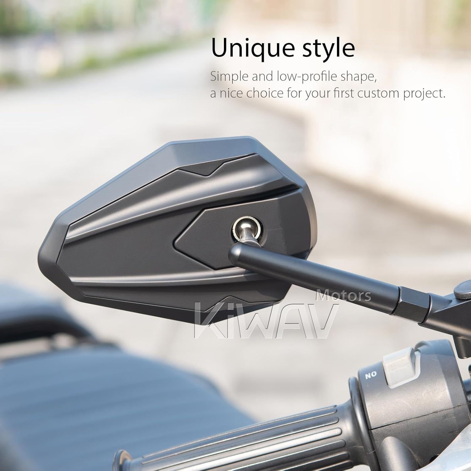 KiWAV 4Rizz Black Motorcycle Rear View Mirrors Universal Fit 10mm 8mm Metric Bikes Scooters Chopper Cafe Racer Sold as 1 Pair