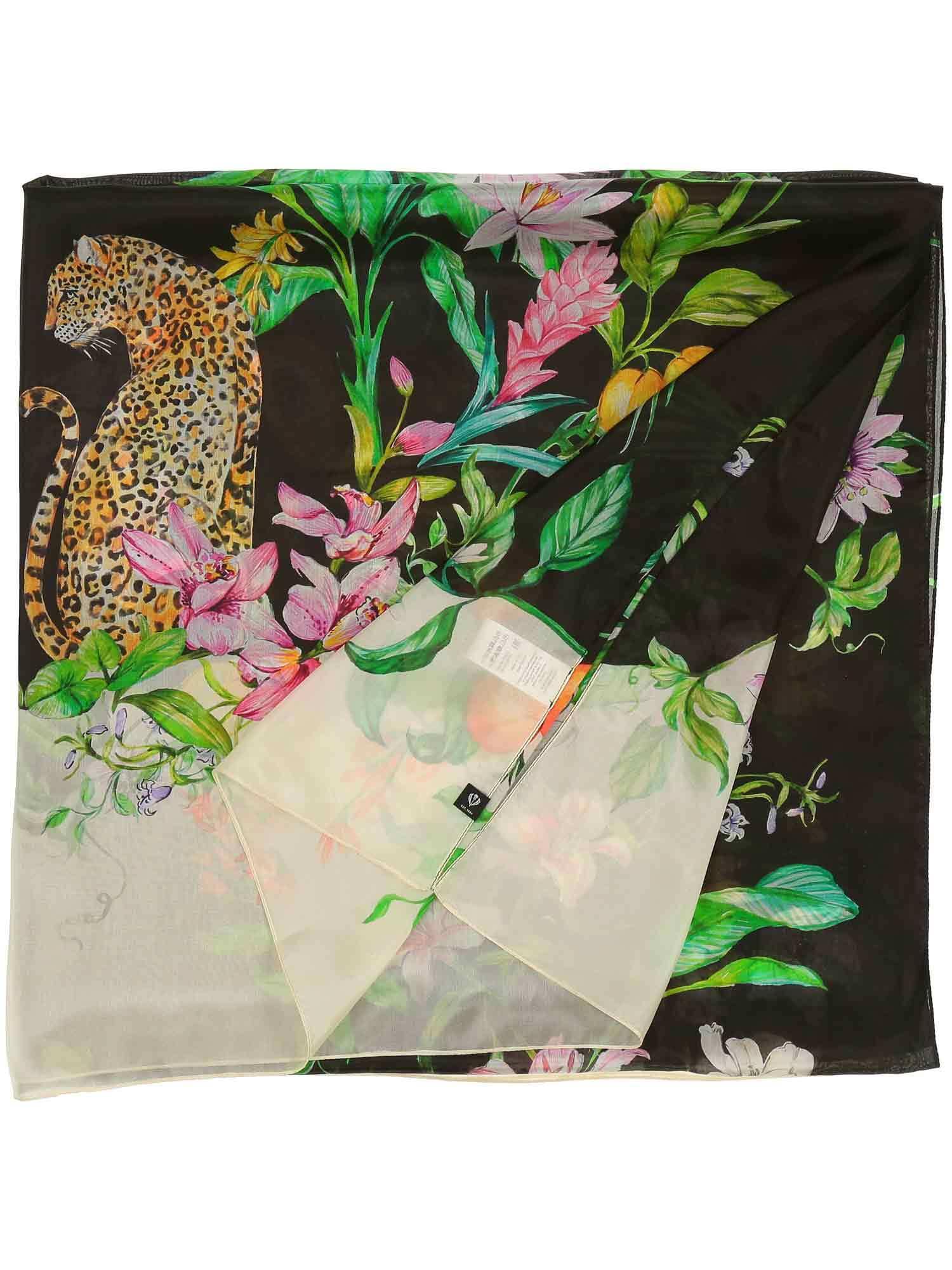 FRAAS Estule damskie, 100% czystego jedwabiu, 100 x 200 cm, elegancki jedwabny szal z dżunglą na świąteczne okazje