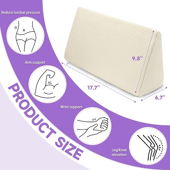 Small Wedge Pillow, Wedge Pillow for Sleeping, Foam Wedge for Yoga, Laptop, Memory Foam Positioning, Foam Pillow for Chair, Provides Support and Relieves Fatigue Apricot-S