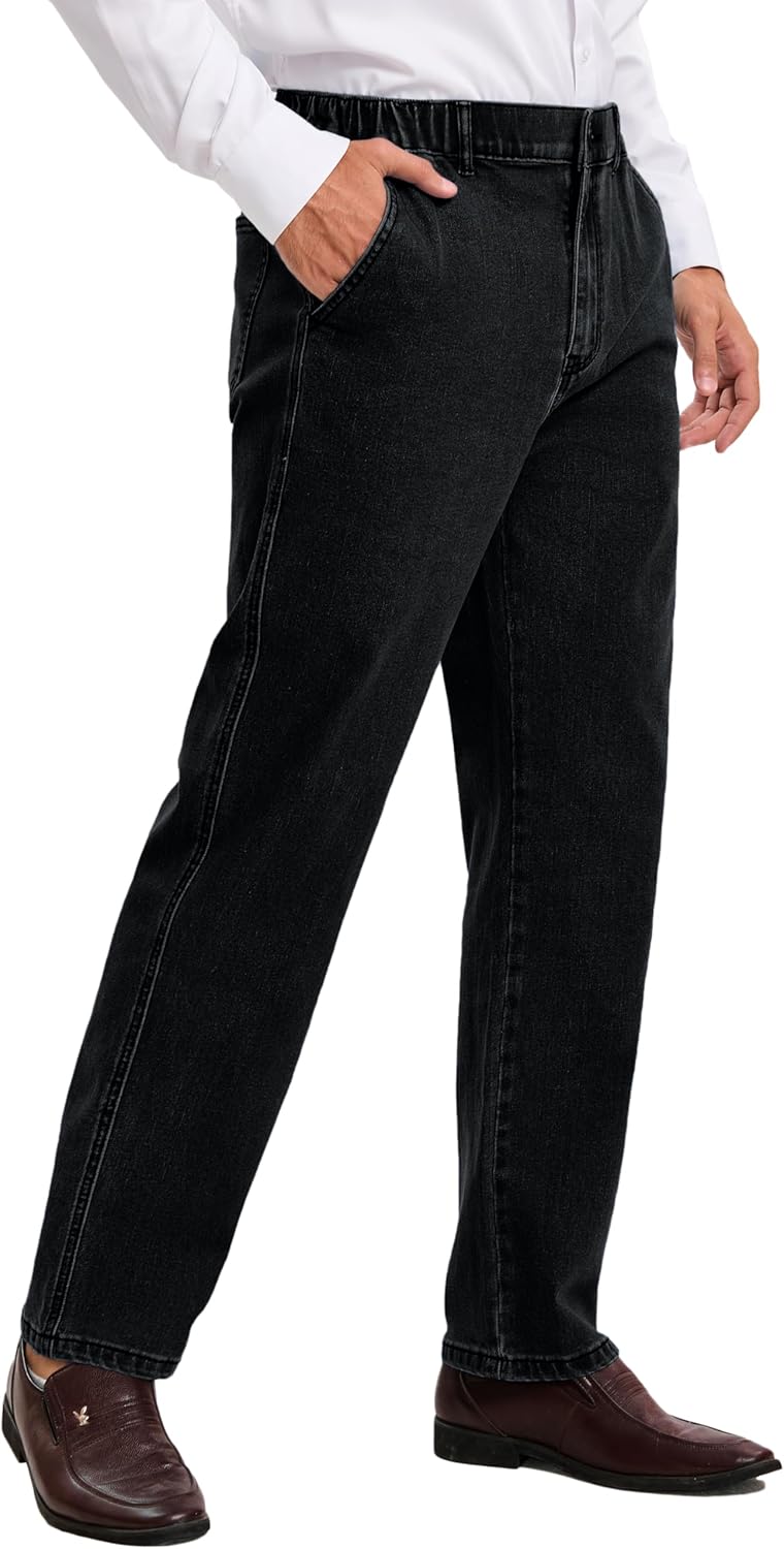 voeeron Mens Elastic Waist Jeans Relaxed Fit Men's Jeans with Elastic Waist with Zipper and Button - Image 3
