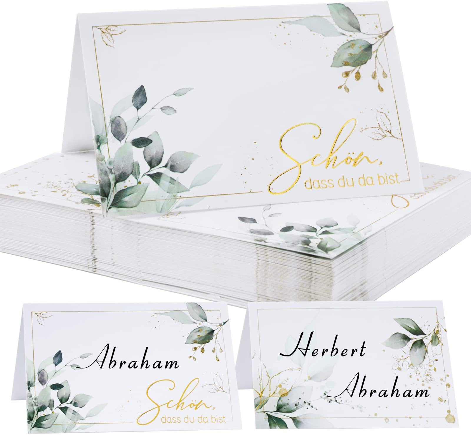 EinsSein 50x Tischkarten Hochzeit - Goldene Liebesfalter Für Festliche Tischdekoration