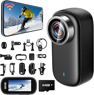 Mini Action Cam WiFi mit Bildschirm, 4K UHD & 150° Weitwinkel IP65 wasserdichte Bodycam 4K 64GB, Tragbare Anti-Shake Helmkamera Motorrad – Ideal für Sport & Outdoor-Aktivitäten