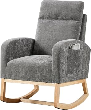 TrailBlaze Modern Rocking Chair with Adjustable Footrest, High-Back Glider Nursery Chair for Living Room & Bedroom - 300Lbs Capacity,Dark Gray