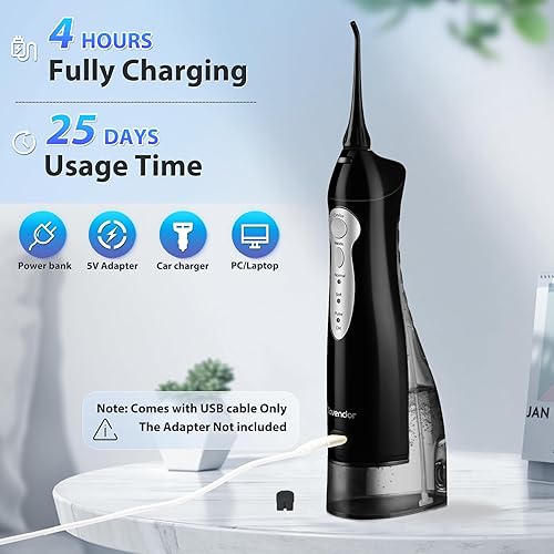 Miniatura 3 de Hilo dental TOVENDOR eléctrico, para agua, irrigador bucal dental inalámbrico, 3 modos, 3 puntas para higiene familiar (10.1 onzas, hilo dental