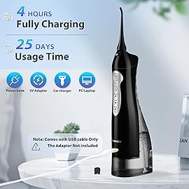 TOVENDOR Electric Water Flosser, Rechargeable Dental Oral Irrigator - 3 Modes, 5 Tips for Teeth, Gums, Braces, Dental Care, Family Oral Health (300ML, IPX7Waterproof Waterflosser)