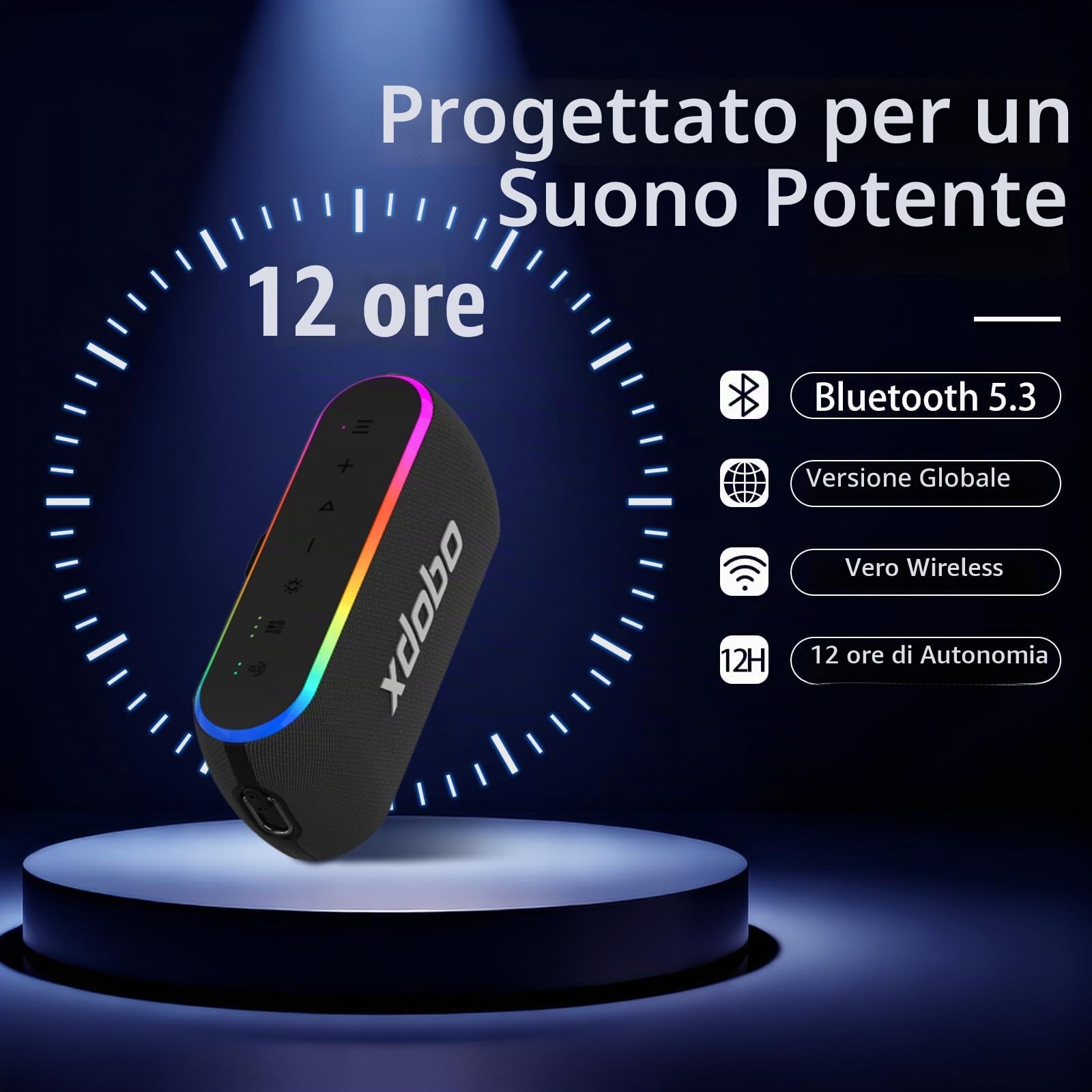 xdobo Altoparlante Bluetooth portatile X8 III, 60W con luci RGB, suono surround TWS, tipo C