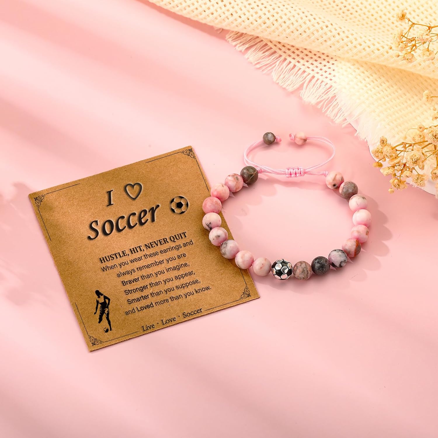 Softball/Volleyball/Soccer/Basketball/Tennis Bracelet Gifts for Teen Girls Women, Adjustable Natural Beads Bracelet Sports Stuff Valentines Day Jewelry Gifts for Her - Image 3