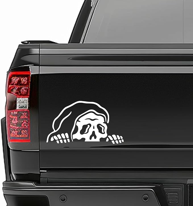GRITKULTURE Sketchy Tank Skeleton Vinyl Decal Sticker, Vinyl Sticker for Car, Truck, and Van, Use for Laptop, Waterproof Decal for Water Bottle (White)