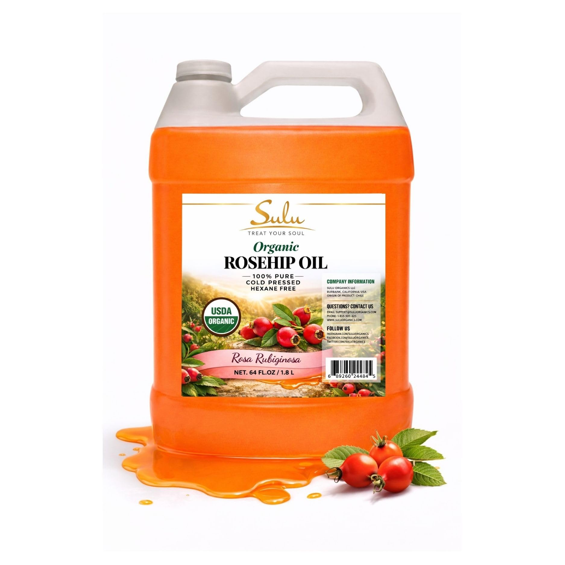 64 FL.OZ- 100% Pure Certified Organic Unrefined Extra Virgin Rosehip Oil