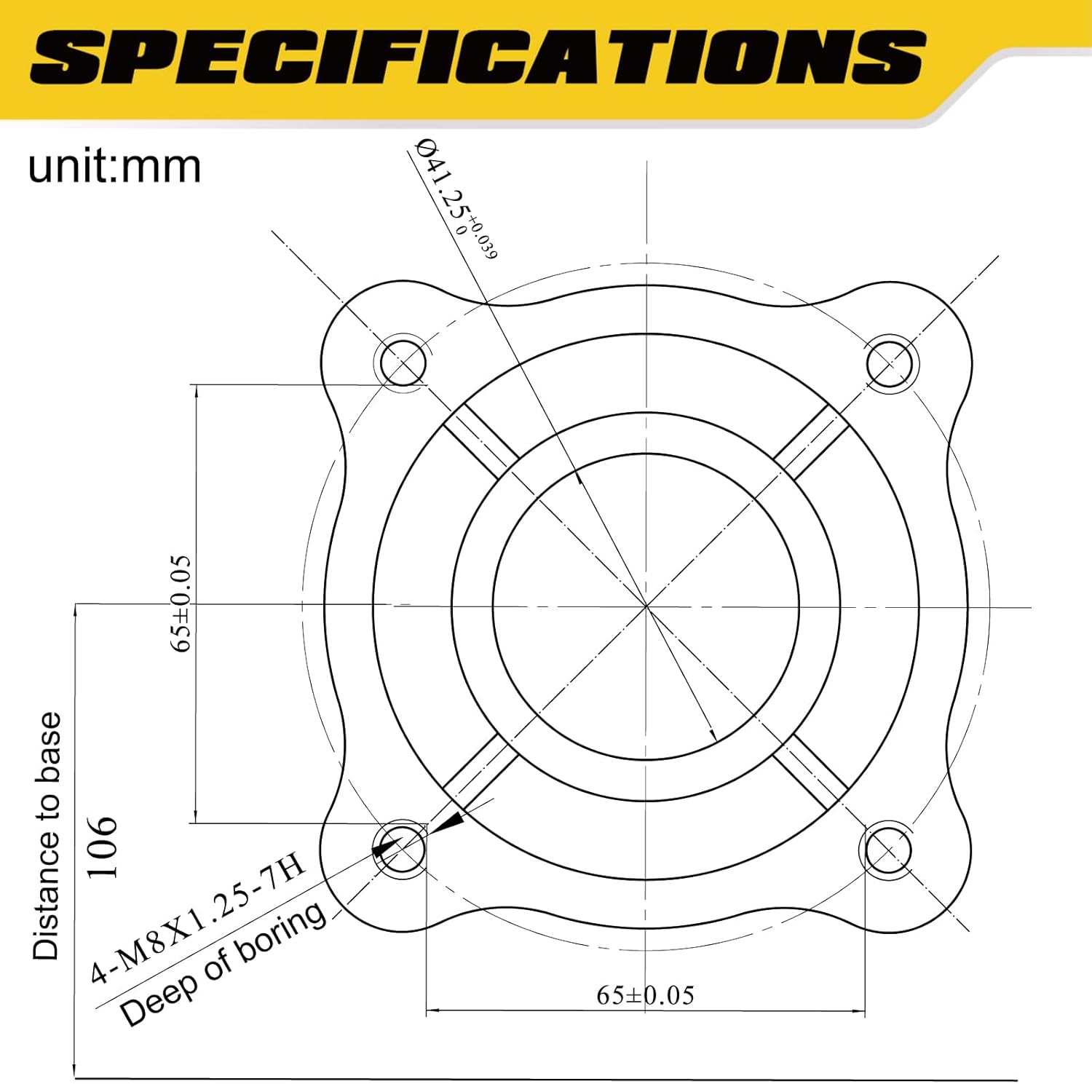 Technical drawing of the engine's base mounting pattern
