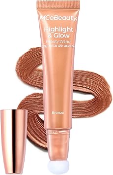 MCoBeauty Highlight & Glow Beauty Wand Liquid Highlighter - Bronze | Buildable Highlighter with Soft Radiant Finish, For Luminous Skin, Vegan & Cruelty Free