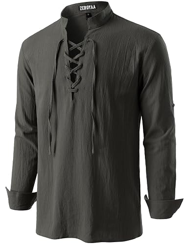 ZEROYAA Medieval Vintage Long Sleeve Lace Up Shirt 