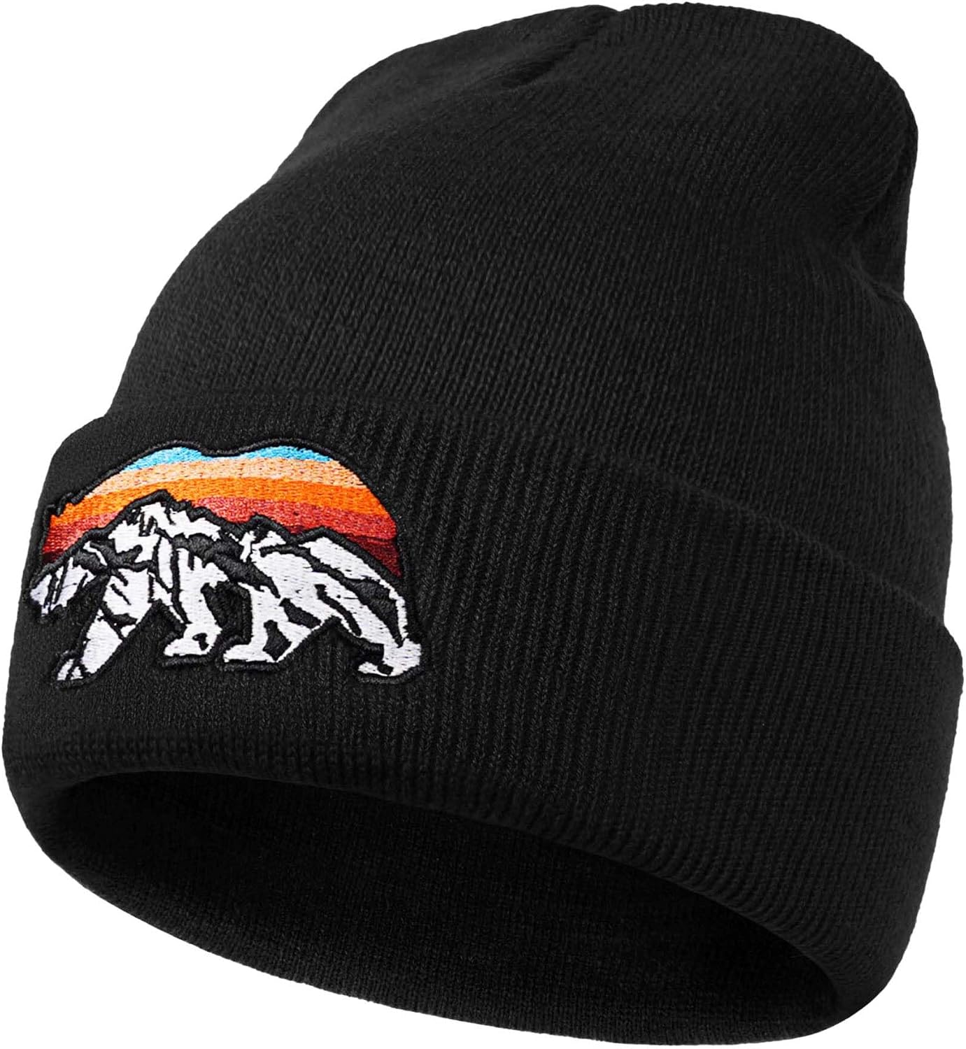 Knit Winter Beanie Hats for Men Women Cuffed Skull Cap with Mountain Embroidery Outdoor Christmas & New Year Gifts