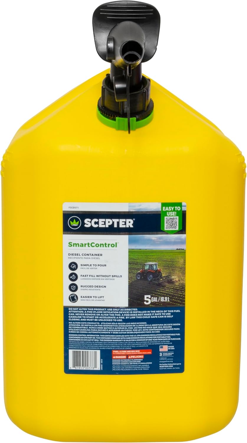 Scepter FSCD552 Fuel Container with Spill Proof SmartControl Spout, Yellow Diesel Can, 5 Gallon