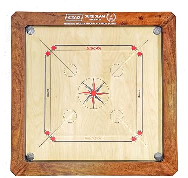 SISCAA Champion Sure Slam Premium Carrom Board 20Mm Fast English Birch Ply Best Carrom Board Includes Sureslam Coin Set And Genius Striker, Kid, Brown
