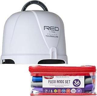 Red by Kiss 3000 Ceramic Tourmaline Professional Hood Dryer with 36PCS Flexi Rods Set – Adjustable Height Blow Dryer + No Heat Hair Curlers for Home & Salon Styling