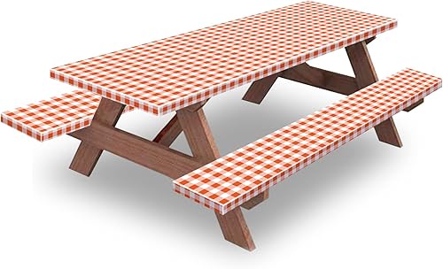 KENOBEE Mantel ajustable para mesa de picnic y banco de 8 pies, 96 x 30 pulgadas, parte trasera de franela con borde elástico, impermeable, lavable,