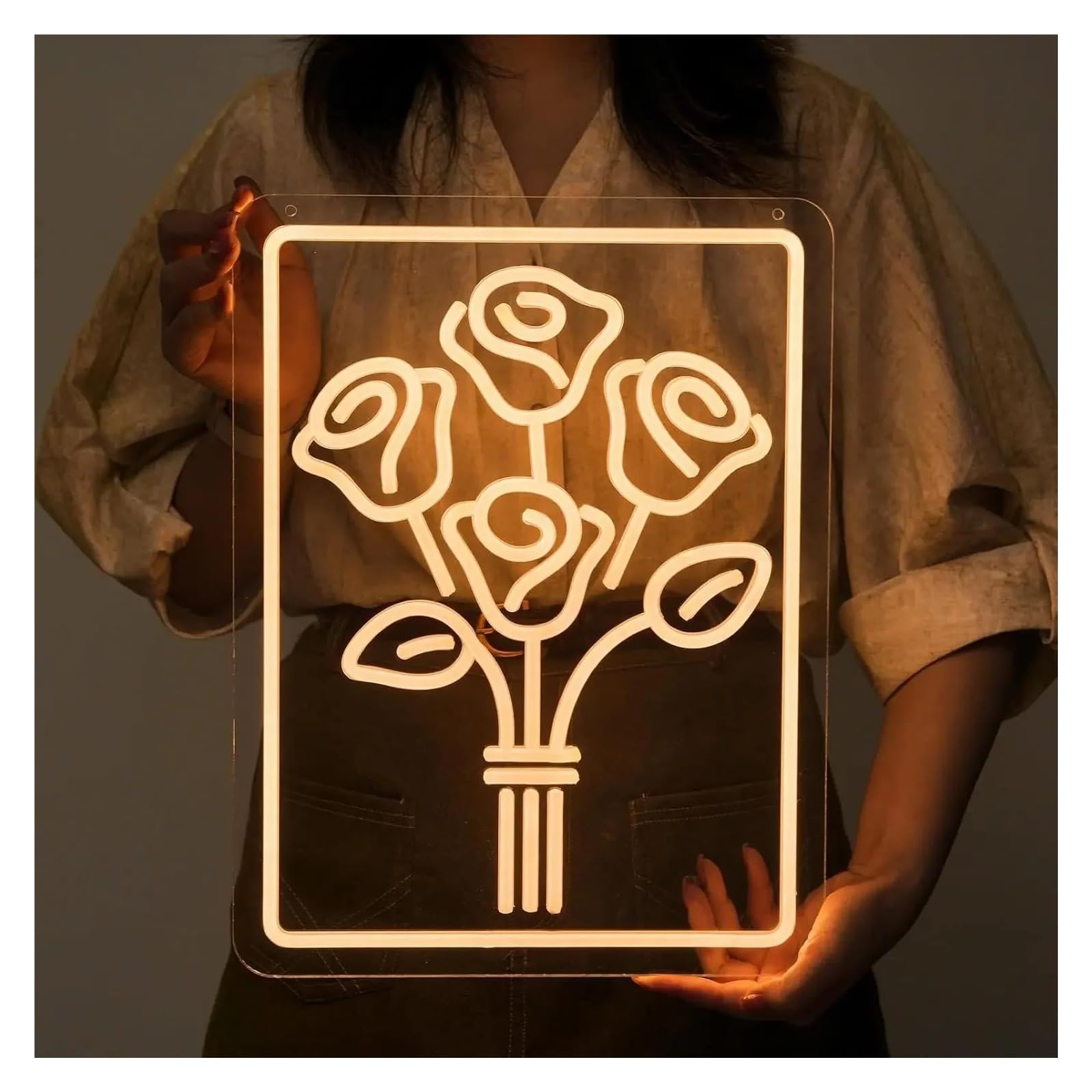 LEMST Signs Lamp Rose Flower USB Powered Neon Sign Dimmable Neon Light Wall Decor for Room Decor for Mom Wife Girlfriend On Birthday 39.8x30cm