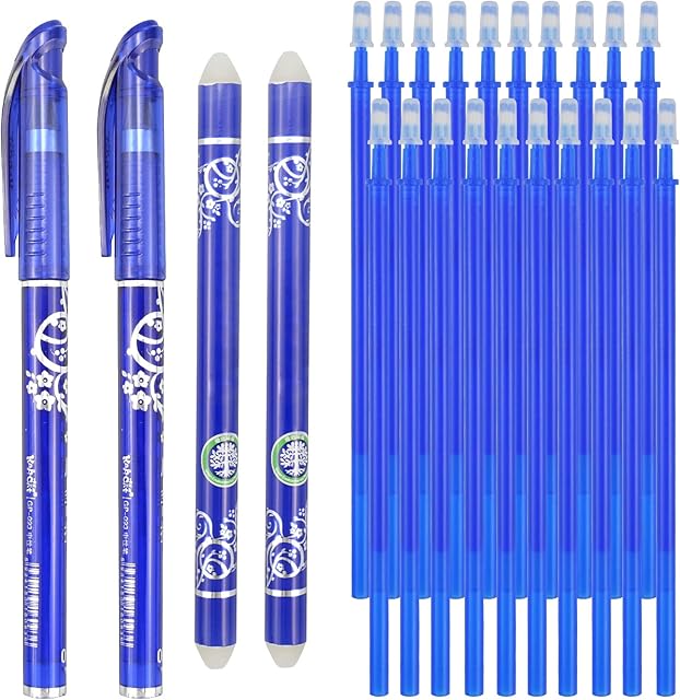ZoZoMaiy 24 Pcs Erasable Ink Gel Pen Ink Eraser Pen Ballpoint 0.5mm Tip Rubber Pen with 20 Erasable Pen Refills + 2 Rubber Sticks for Adults Kids Students School Office Stationary Supplies Gifts