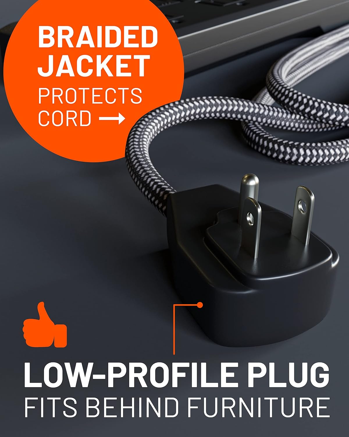 ECHOGEAR PowerBlitz Surge Protector Power Strip with USB-A & USB-C Ports - Low Profile Design with Braided 6' Cord, Flat Plug & 2160 Joules of Multi Outlet Surge Protection - Black