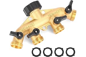 4-Way Heavy Duty Brass Hose Splitter for Effortless Outdoor Watering