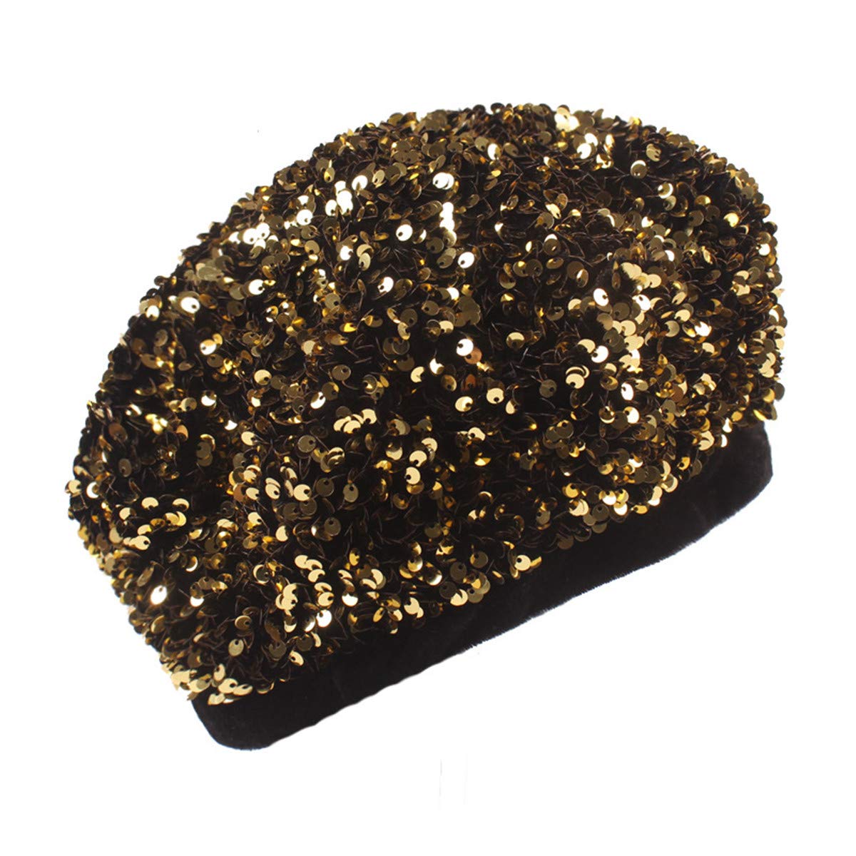 Xuexian Women's Gold Glitter Sequins Beanie Brimless Hat Skull Caps For (Gold)