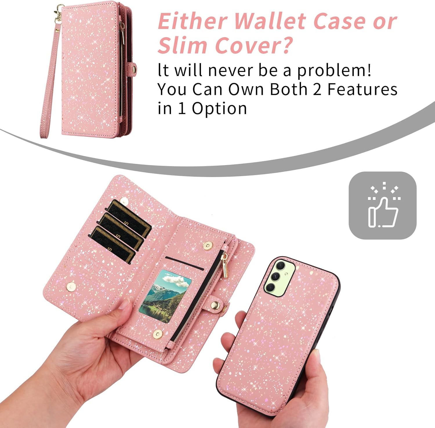 Asuwish Phone Case for Samsung Galaxy A54 5G Zipper Wallet Magnetic Detachable Cover with Screen Protector and Glitter Card Holder Stand Cell Accessories A545G A 54 54A 4G G5 SM A546U Women Men Pink