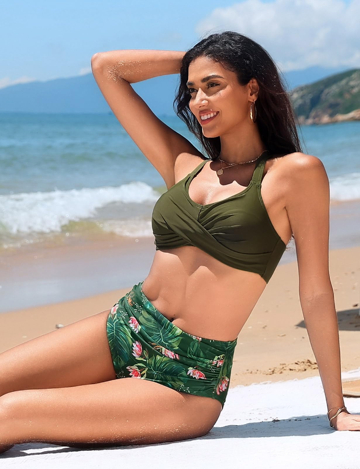 heekpek Conjunto Bikini Mujer Push Up Bañadores Reductores Barriga Bikini Cintura Alta Cuello en V Cruzado Delantero Bañador Natacion Bañadores Mujer Dos Piezas
