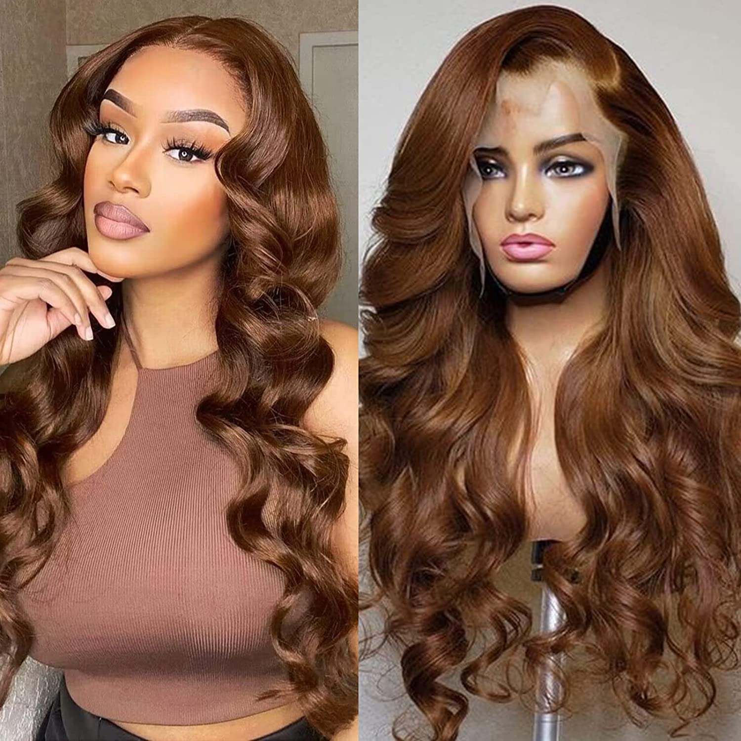 Miss Alle Chocolate Brown Lace Front Wig Human Hair 150% Density Auburn 13X4 Body Wave Lace Front Wig Human Hair Colored Hd Transparent Glueless Wigs