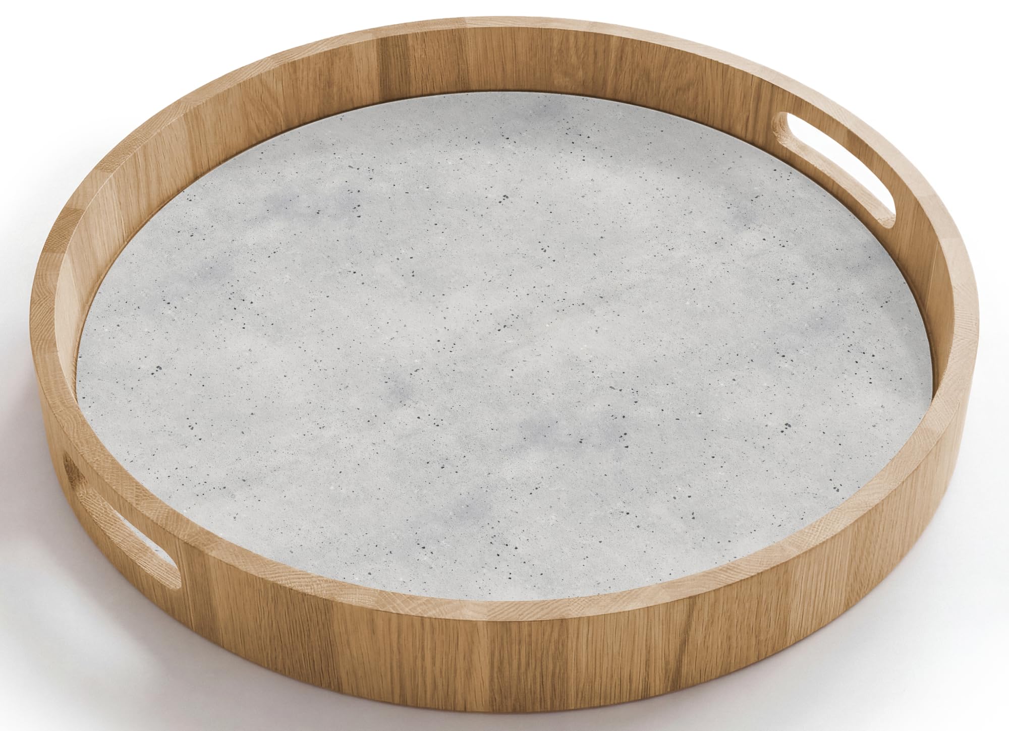 Tablett Rund 40x40 cm Serviertablett rutschfest Griff Küchentablett Servierplatte Eiche Holztablett Hitzebeständig Kaffeetablett Grau - Konkret - Neutral