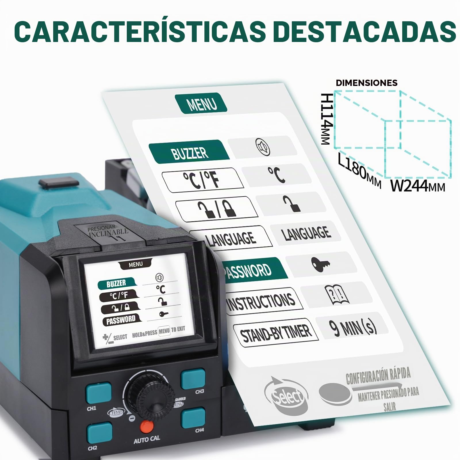 YIHUA 982D-I PRO 2 en 1 Estacion Soldadura de Pinzas Calientes de Hierro de Microsoldadura de Precisión con 10 Cartuchos de Punta,Auto Calibración Temperatura,4 Canales Preestablecidos(EU Plug)