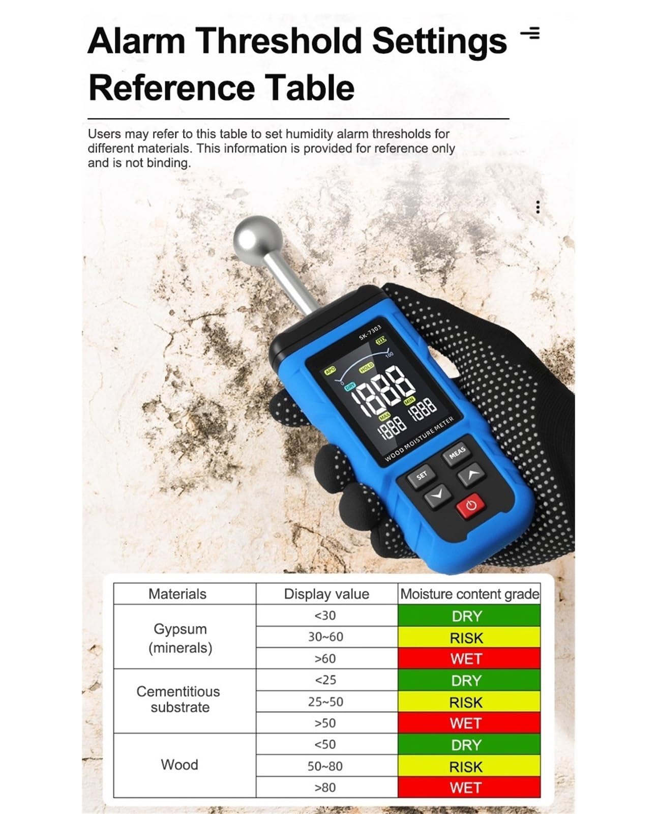 Cyfrowy miernik wilgotności drewna Bezdotykowy higrometr Detektor wilgoci drewna Ekran LCD Tester wilgotności ściany i podłogi Detektor wilgoci,Zapewnienie trwałości