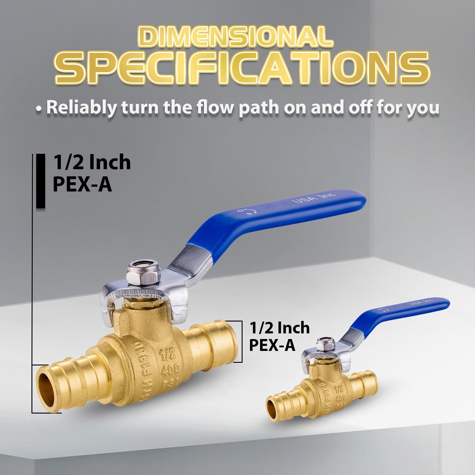 Paquete de 30 válvulas de Bola Foskan de latón de 1/2" para PEX-A con manija Azul, válvula de Paso Total de un Cuarto de Vuelta para conexión de tubería PEX-A.