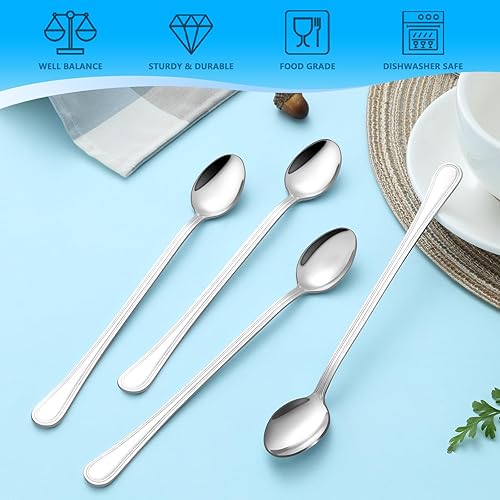 Miniatura 3 de BEWOS Cuchara larga de 12 piezas, cucharas de té helado de 8.2 pulgadas, cucharas de acero inoxidable, cucharas de café, cucharas de helado,