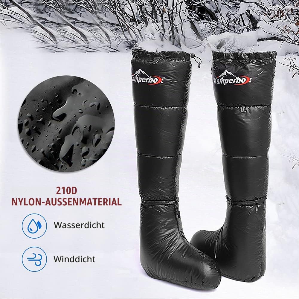 Lixada Winter Camping Daunensocken Warme Weiche Winddichte Lange Schlafschuhe mit verstellbarem Kordelzug für Camping Rucksack Schlafsack Zelt Herren Damen Unisex Daunenstiefel mit Aufbewahrungstasche