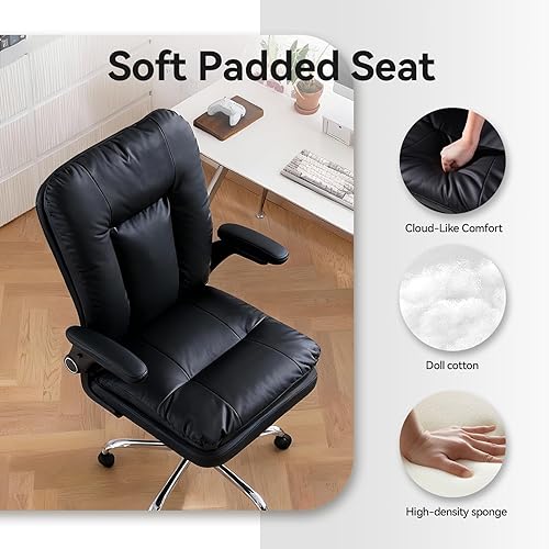 Miniatura 7 de LEAGOO Silla de oficina ergonómica con brazos abatibles acolchados, sillas de escritorio cómodas ejecutivas de respaldo medio, silla enrollable de