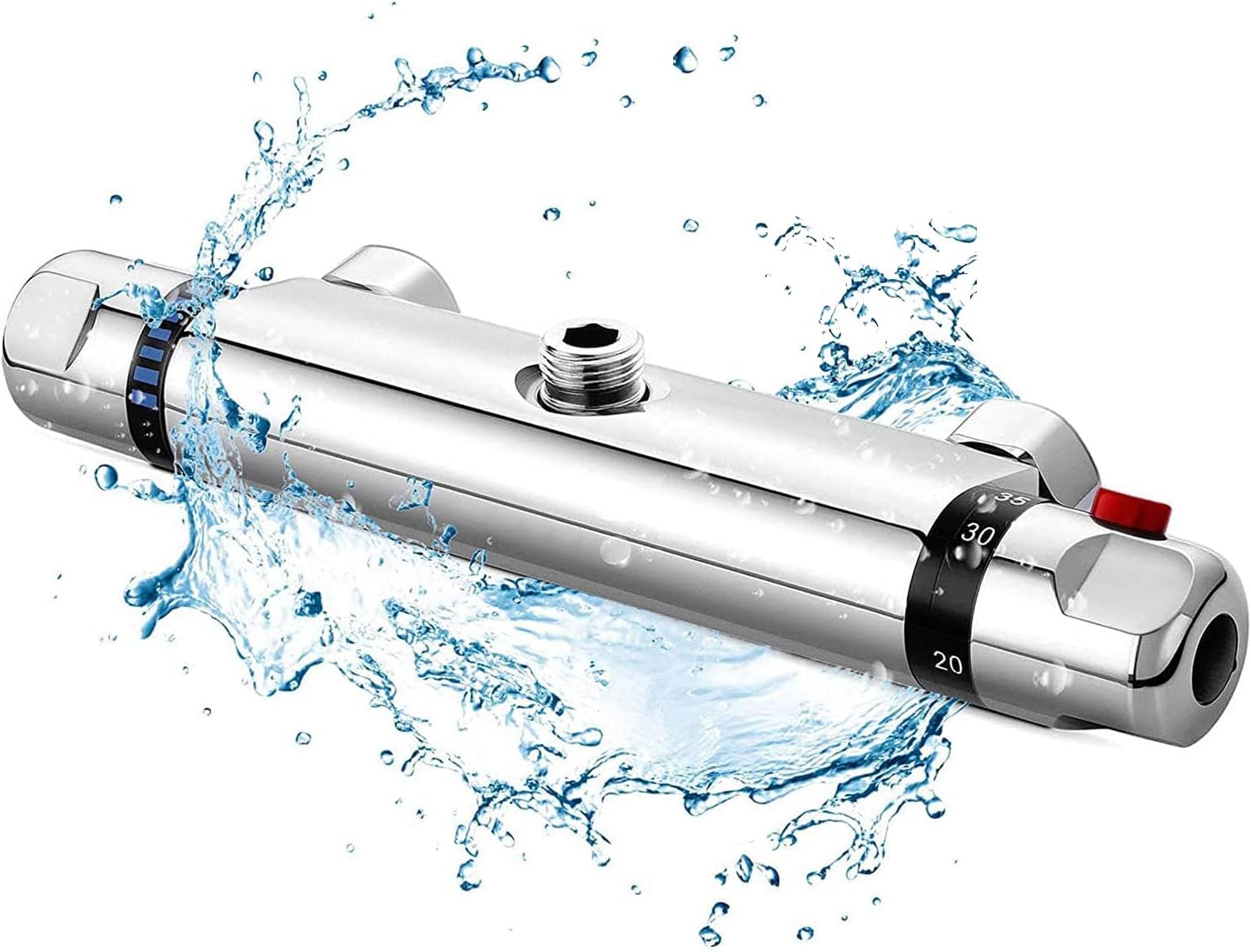 Chrome Thermostatic Shower Mixer, Solid Brass Bathroom Thermostat Bar Valve Anti Scald Tap, Hot & Cold Water Mixer Top Outlet Constant Temperature Control(Top 1/2")