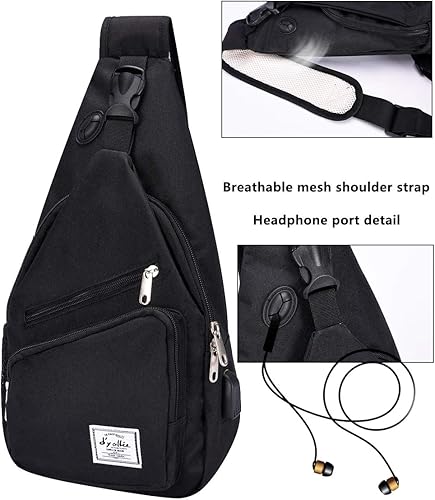 Miniatura 3 de Bolso bandolera para hombre bandolera de nailon para viajes gimnasio deporte senderismo con puerto de cargador USB Negro, Azul / Patchwork,