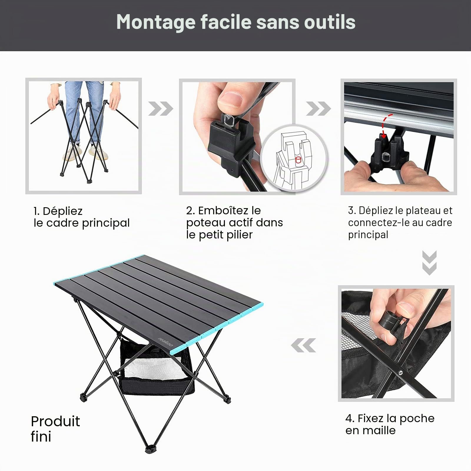 Table Pliante Camping, portable Table de Camping avec plateau en aluminium, Table Exterieur Pliante ultralégère compacte avec sac de transport pour l'extérieur, la plage, le barbecue, les festivals
