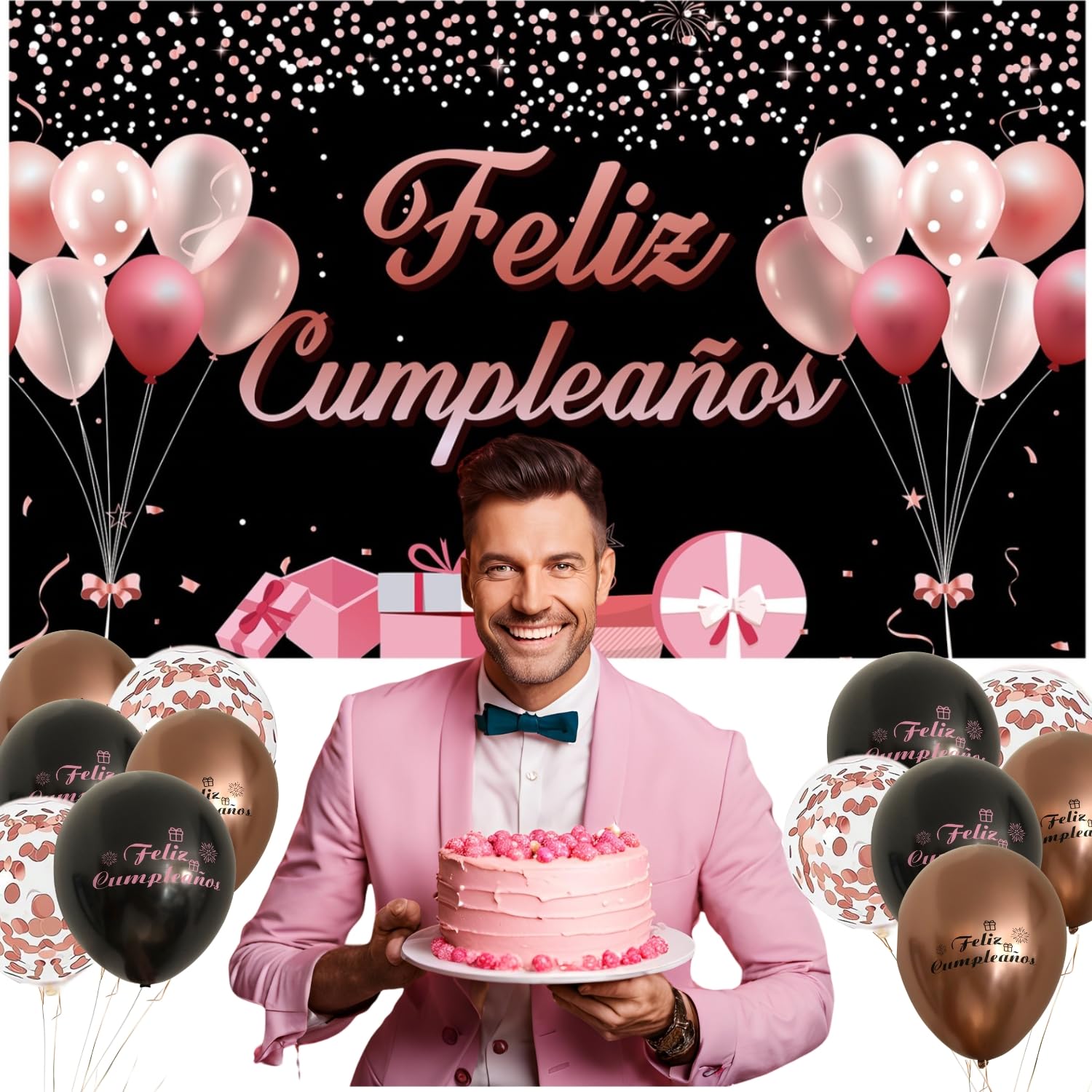 Biglietto Di Auguri Antracita Con Palloncini Dorati – 15×23 Cm – Testo In Spagnolo “Feliz Cumpleaños” – Con Busta Inclusa – Elegante Per Compleanni - 4