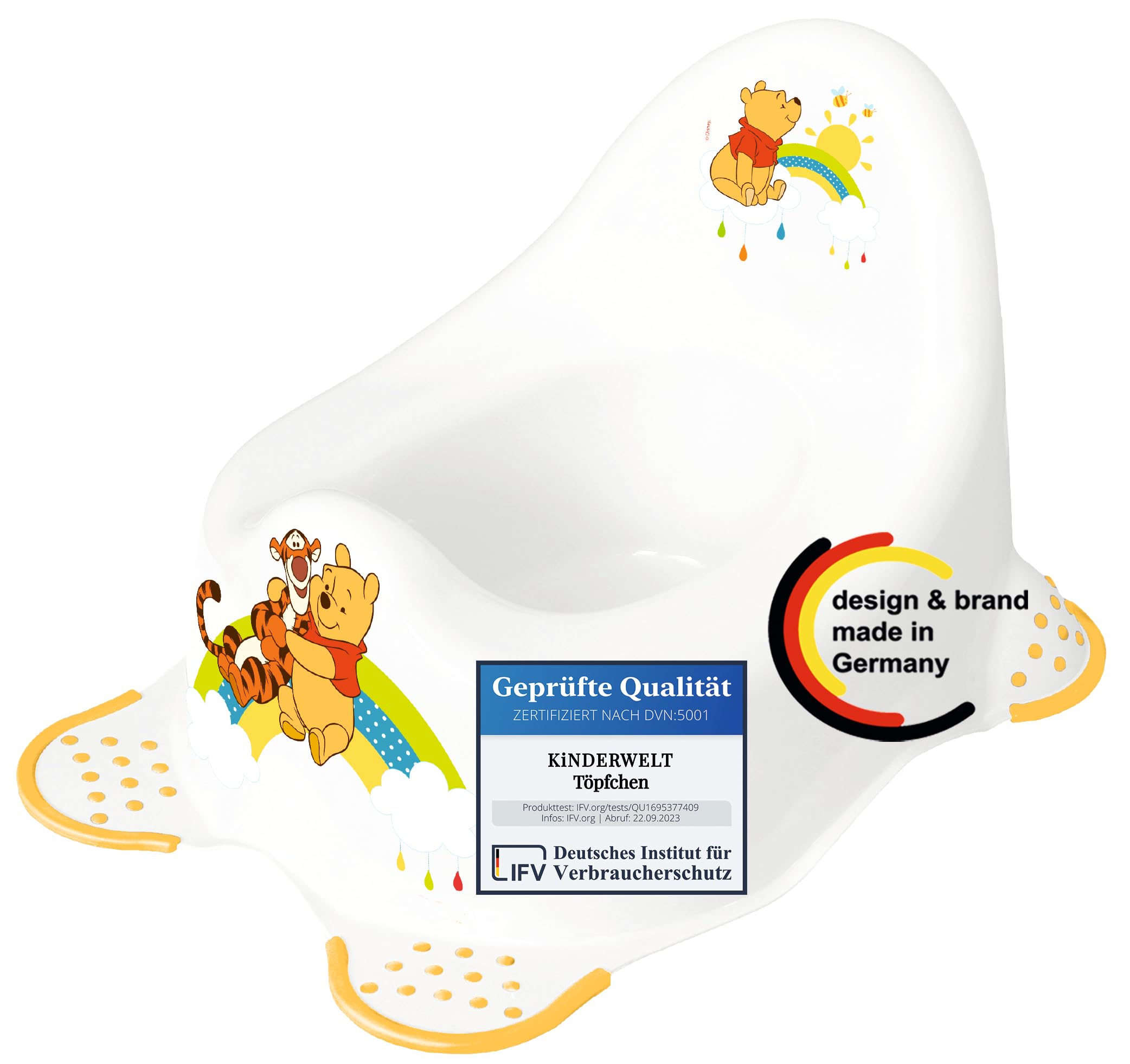 KiNDERWELT Premium Töpfchen für Kinder und Babys, Winnie Design in Weiß, Töpfchen für Kleinkinder ab 18 Monaten, hohe Rückenlehne, rutschfest und BPA-frei