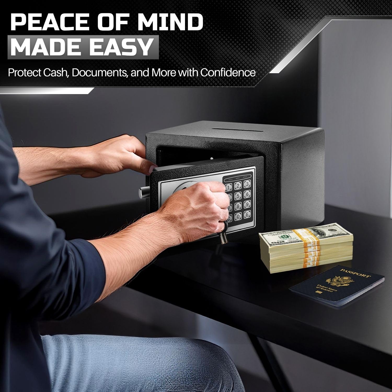 Flexzion Cassaforte elettronica con serratura, Cassetta di sucurezza con fessura per posta da muro per soldi documenti, Tastierino digitale portavalori blocco combinazione di sicurezza casa ufficio