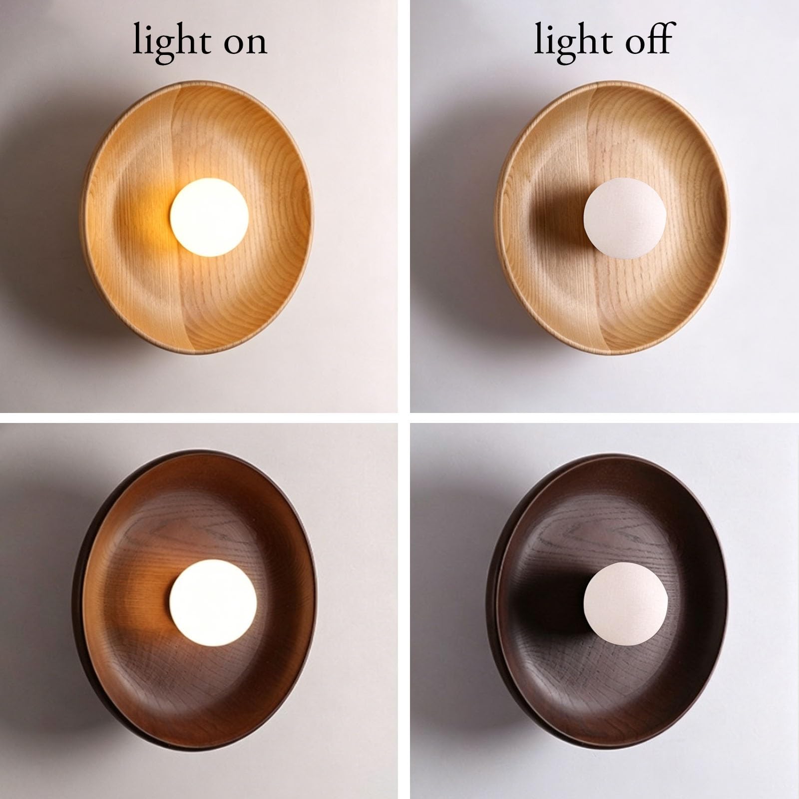 Minimalistische Wandleuchte aus Walnussholz, runder Globus, Glasschirm, festverdrahtete Wandleuchte, weiße Oberfläche, Innenwandbeleuchtung for Schlafzimmer, Nachttisch, Wohnzimmer(Walnut,28cm)