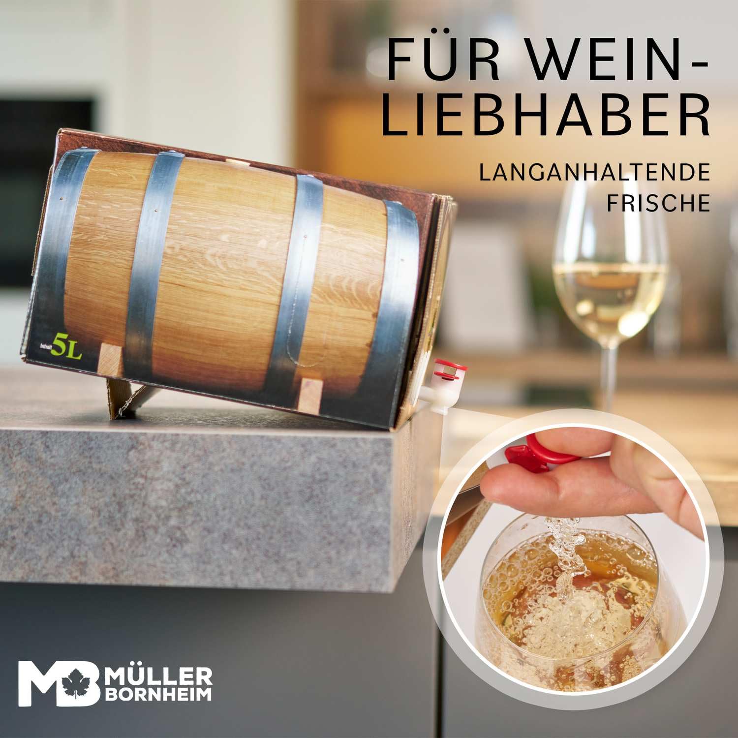 Weinhaus Müller Bornheim Dornfelder Halbtrocken Bag in Box 5L Pfalz | Zapfhahn inklusive – 6 Wochen frisch, bruchsicher, kein Tropfen geht verloren, einfach lagern