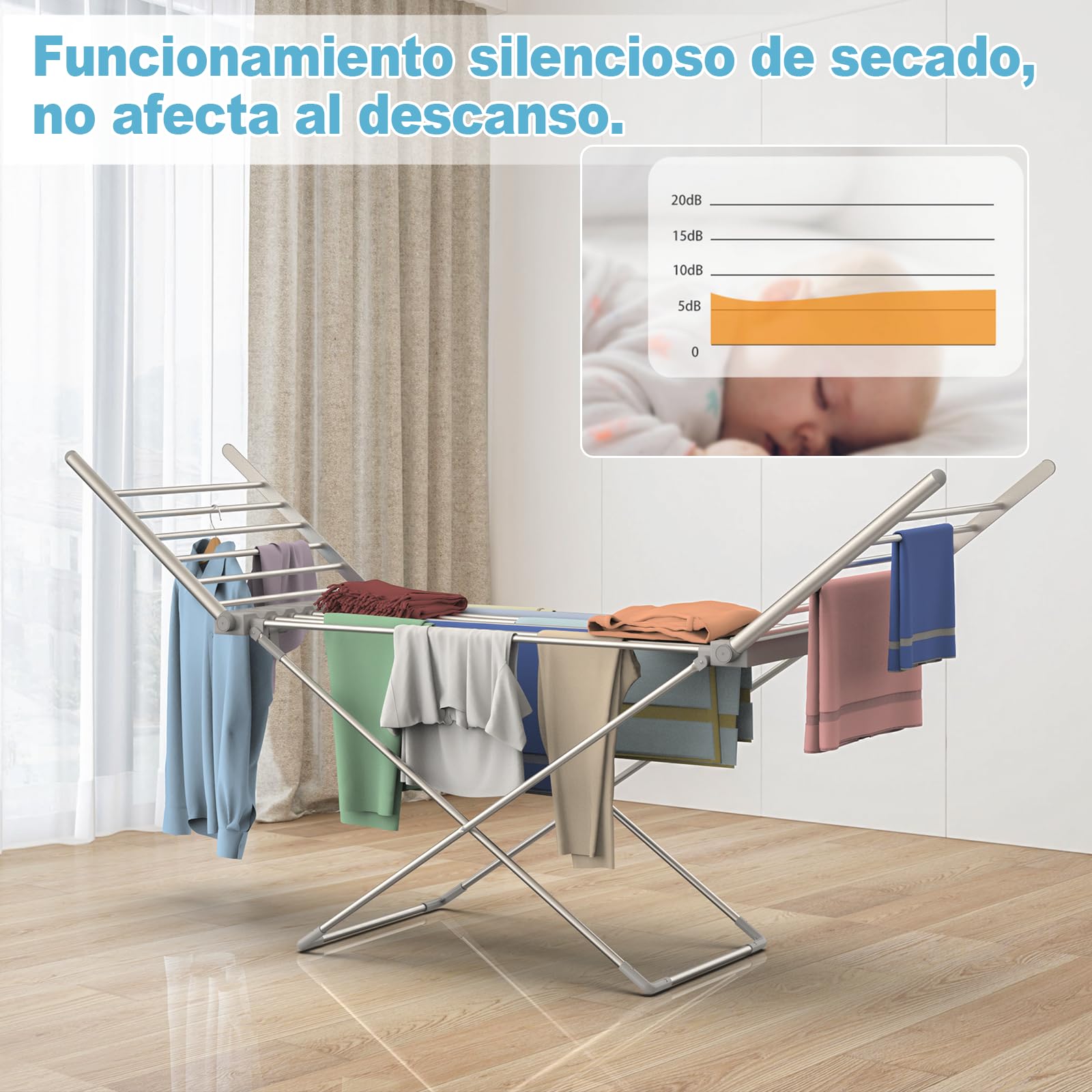 Innotic Tendedero Eléctrico con calefacción Plegable de 230 W, 18 Tubos de calefacción, tendedero calefactable para Interiores para Apartamentos y oficinas, Aluminio (145 x 94 x 54 cm)