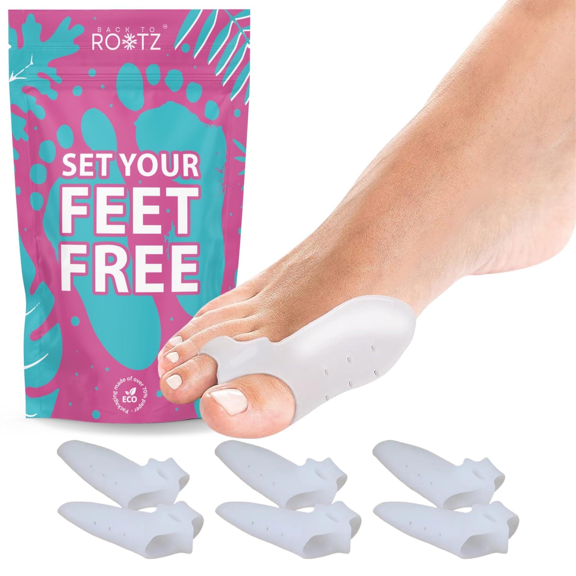 6x Corrector de juanetes, separador para juanetes, con protección de silicona suave y curativa para el dedo gordo del pie. 3 pares/6 piezas, color blanco